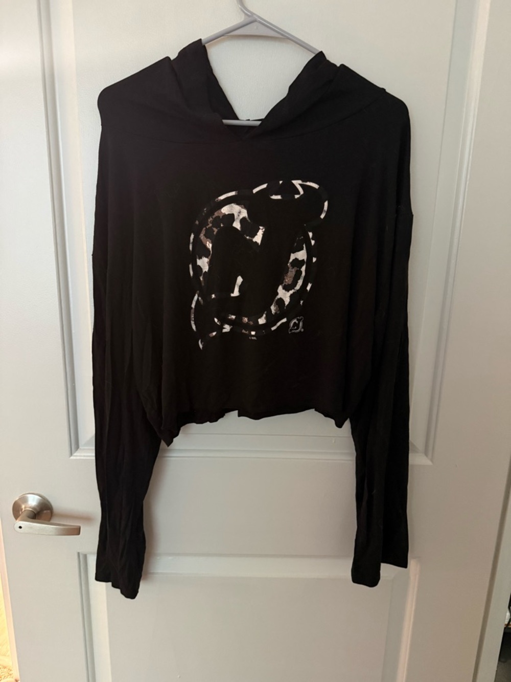 Jack Hughes black and cheetah cropped long sleeve hoodie